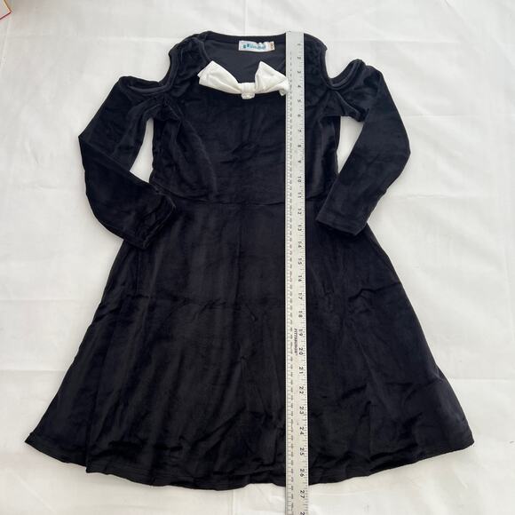 BesserBay Girls Bowknot Cold Shoulder Black Velvet Dress 130/ 7-8 Years - Picture 5 of 12